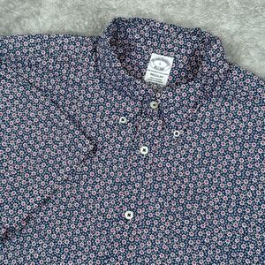 Brooks Brothers Daisy Short Sleeve Button Shirt Mens Large Blue Floral Regular